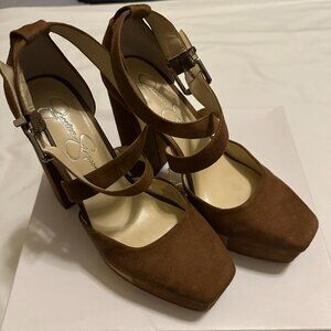 Jessica Simpson Tobacco Suede Platform Block Heels – Size 8
